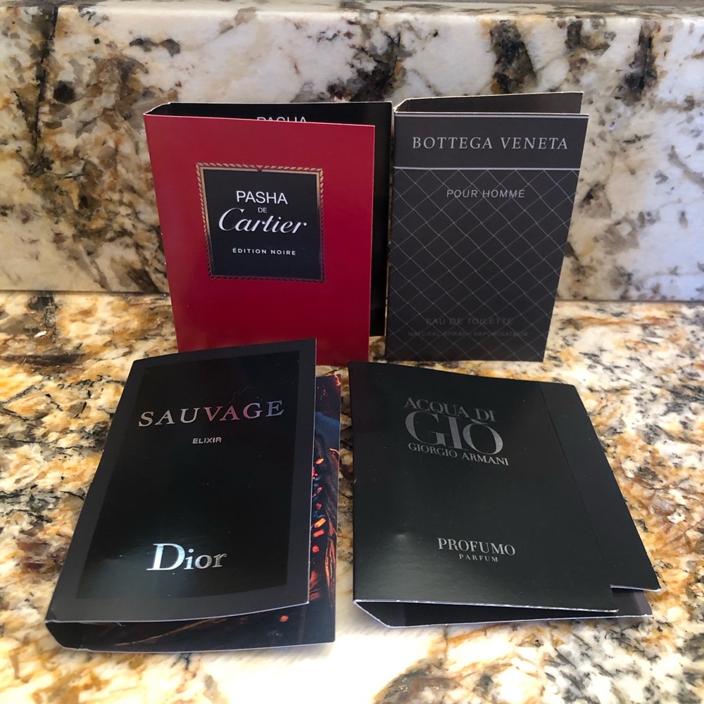 Set of 4 Men’s Designer Sample Vial Spray Card Bundle